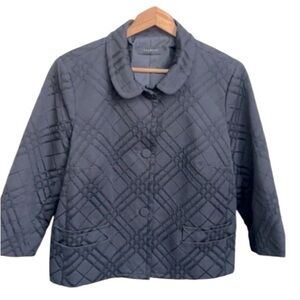 Talbots Quilted Blazer Black 3/4 Sleeves Cotton Blend Womens Size L